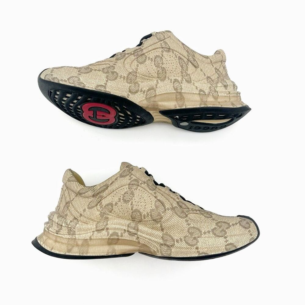 GUCCI Brown Run GG Logo Sneakers Size 39.5 US 9 Low Top Lace Up Monogram - Picture 9 of 14